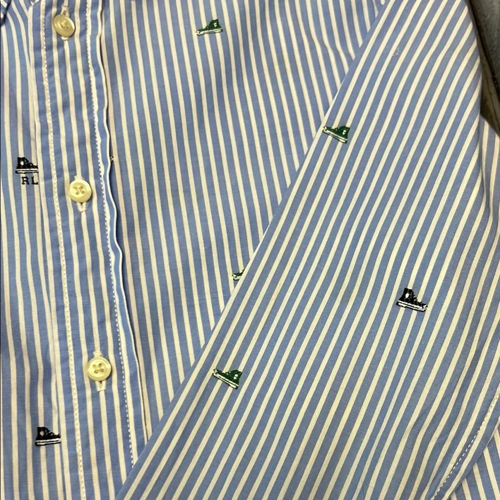 Boy's Ralph Lauren Blue Casual Button Down‎ Shirt with Stripes